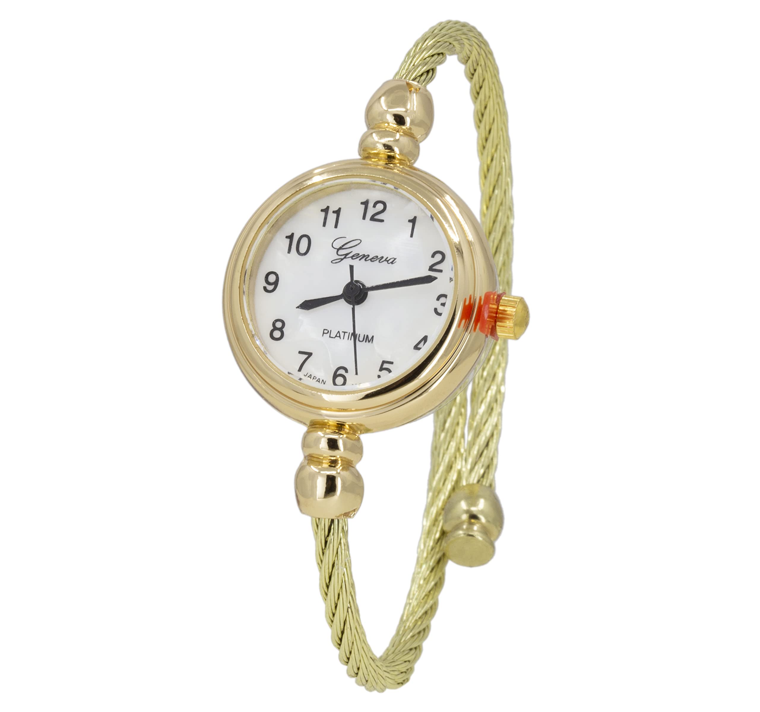 Blekon Collections Women's Cuff Watch - Round Analog Display Arabic Numbers 23mm Case Wire Bracelet Watch for Women Elegant Cable Cuff Bangle Wrist Watch