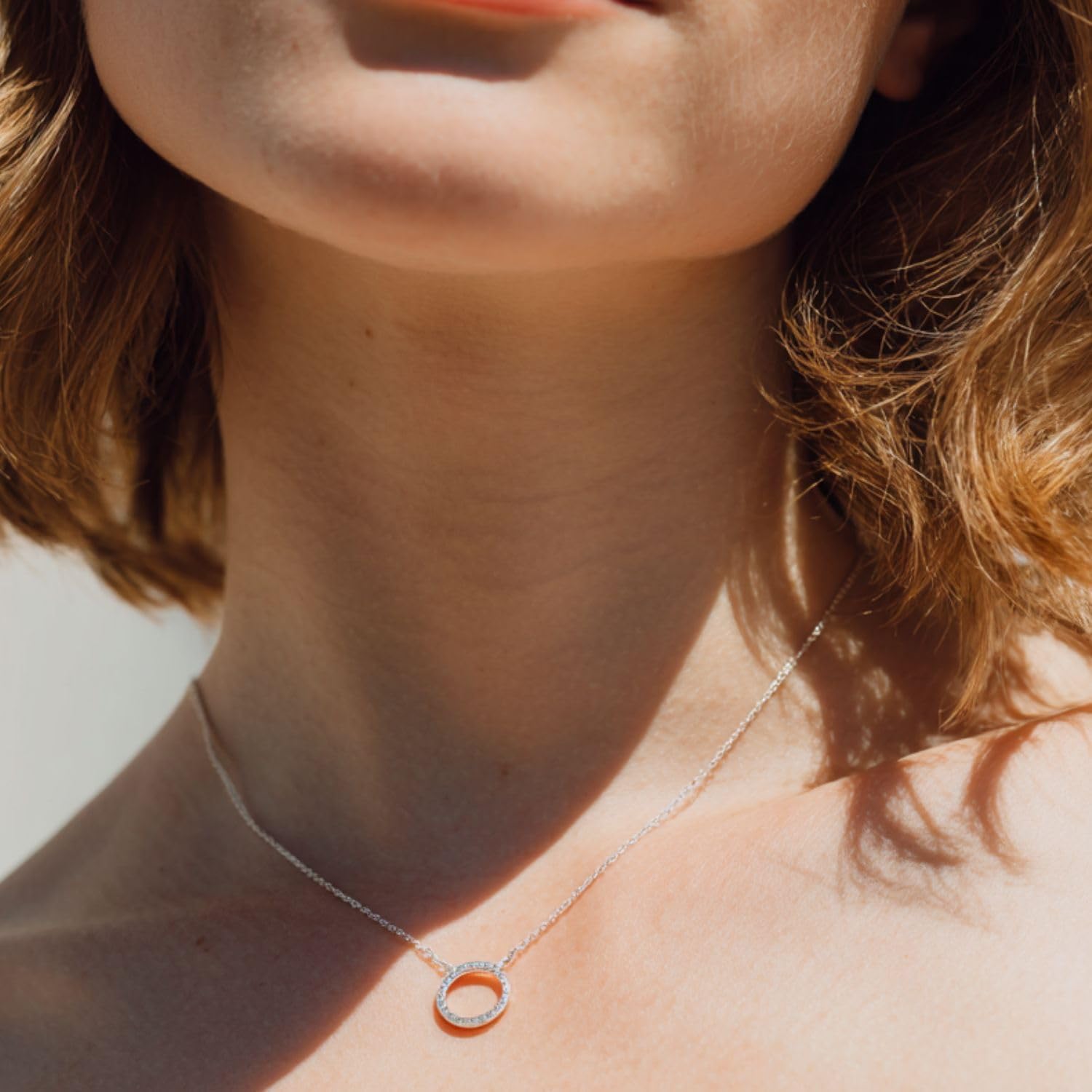 Circle Necklace for Women Sterling Silver Necklace Dainty Cubic Zirconia Halo Necklace Silver Collar Pendant Jewelry Gift for Her - Image 3