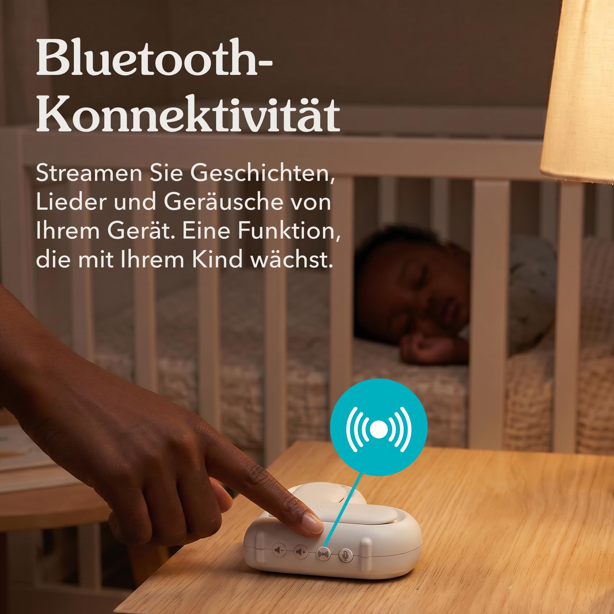Love To Dream™ Tragbares Babyschlafgerät | Weißes Rauschen & Schlaflieder | 9 beruhigende Babygeräusche mit Nachtlicht | Kompakt, einstellbare Lautstärke & Schreierkennung