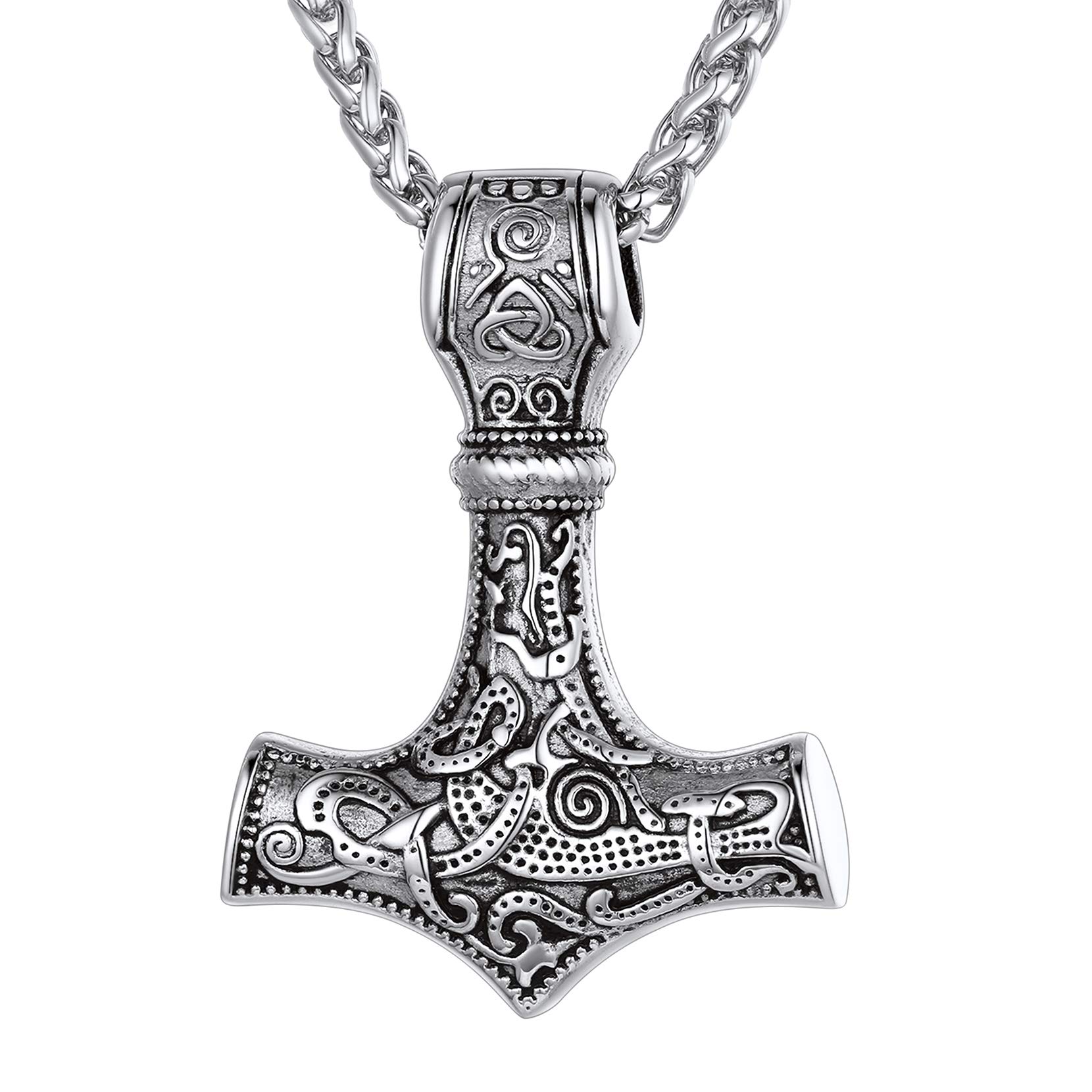Richsteel Martillo Thor Odín/Flecha con Símbolos Valknut Vegvísir Brújula, Colgante Nordico Vikingo con Collar de Cadenas 55cm Largo Ajustable