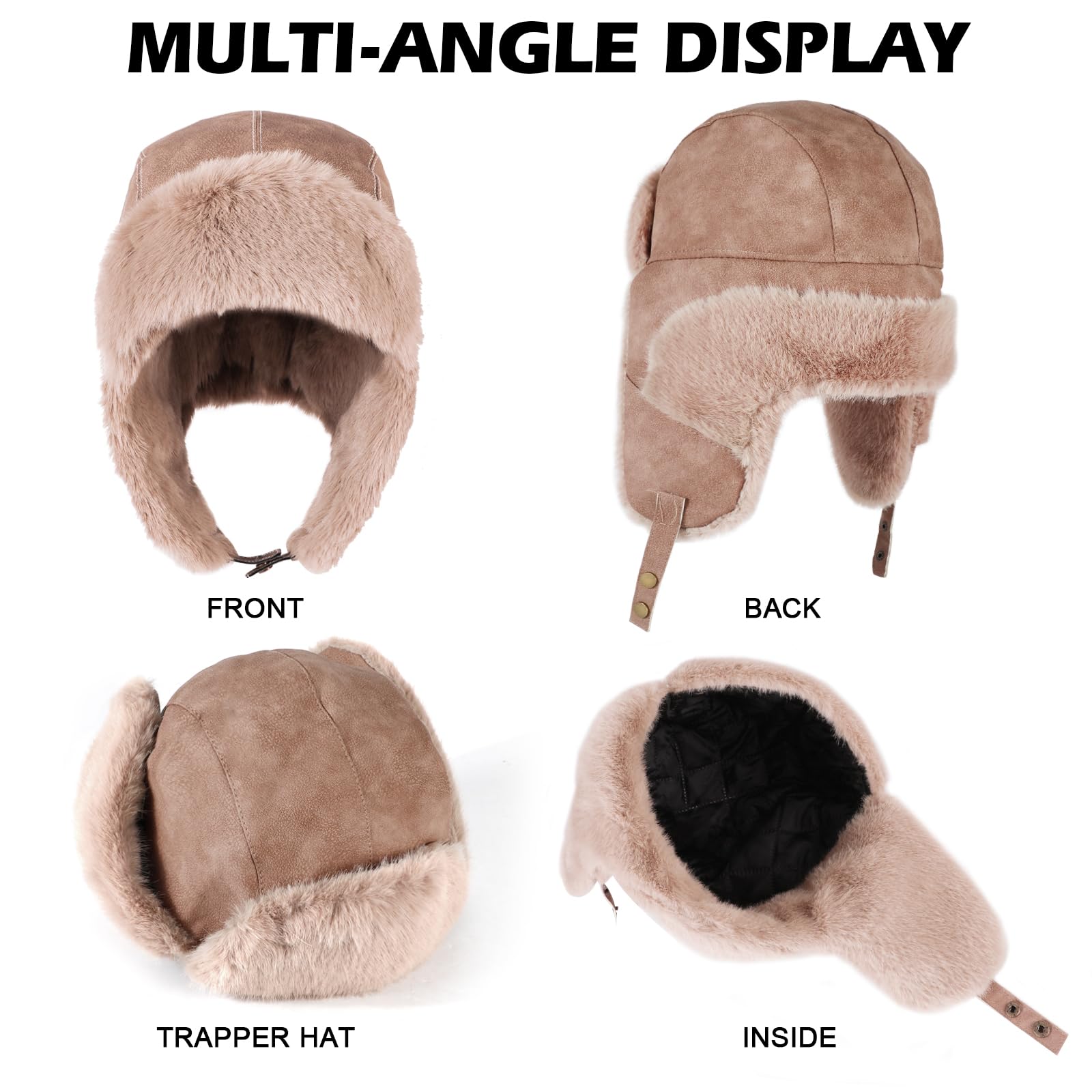 TAGVO Chapeau Trappeur d'hiver, Chapka Russe Décontractée pour Hommes et Femmes, Ushanka Bomber avec Protège-Oreilles, Chapeau Eskimo Doublé en Polaire et Coupe-Vent pour Temps Froid