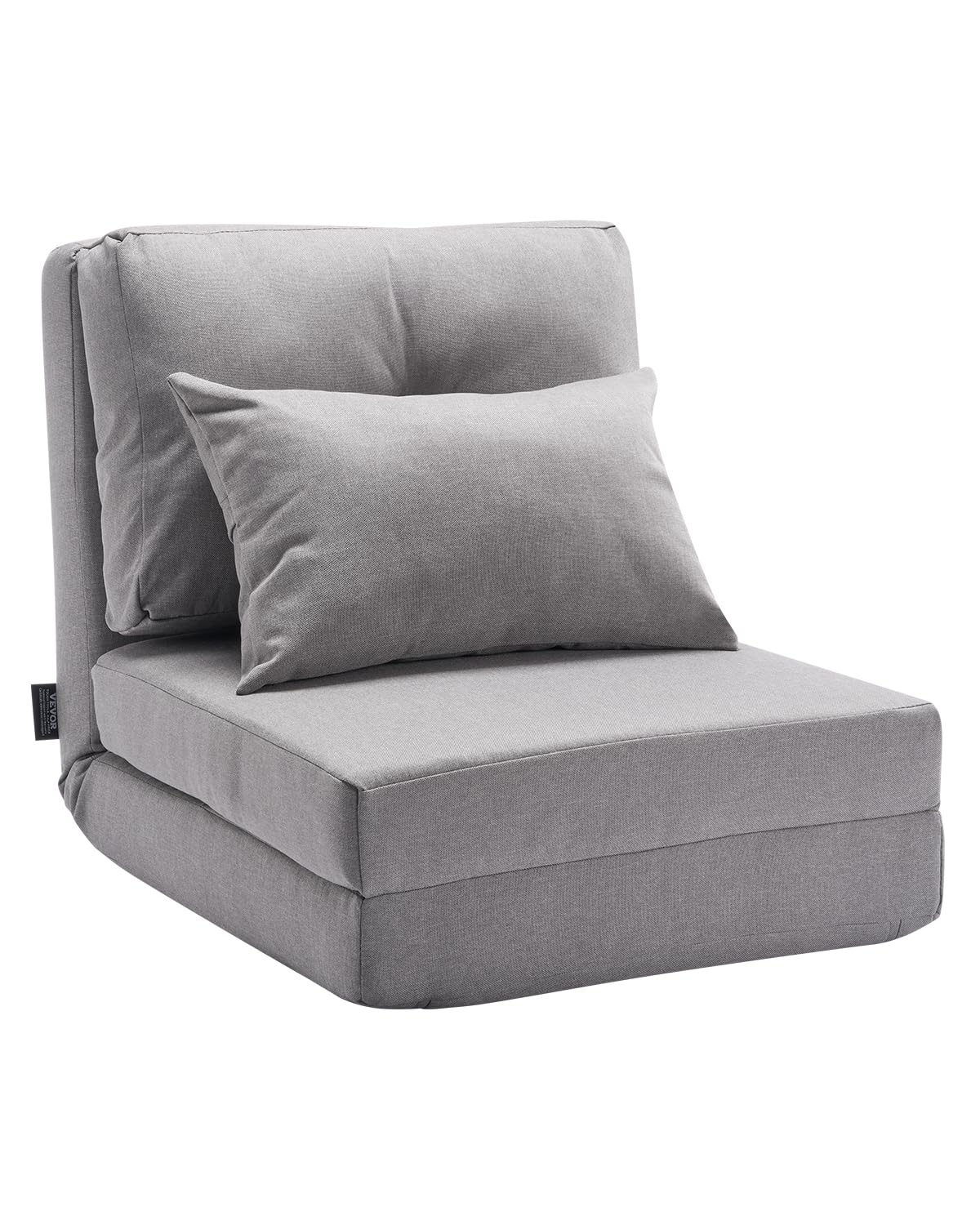 VEVOR Chaise de Sol Pliante, Fauteuil de Sol à 5 Positions réglables, canapé-lit rembourré Pliable avec Dossier réglable, Cadre en métal et Oreiller, Fauteuil Convertible pour Salon, Chambre, Gris