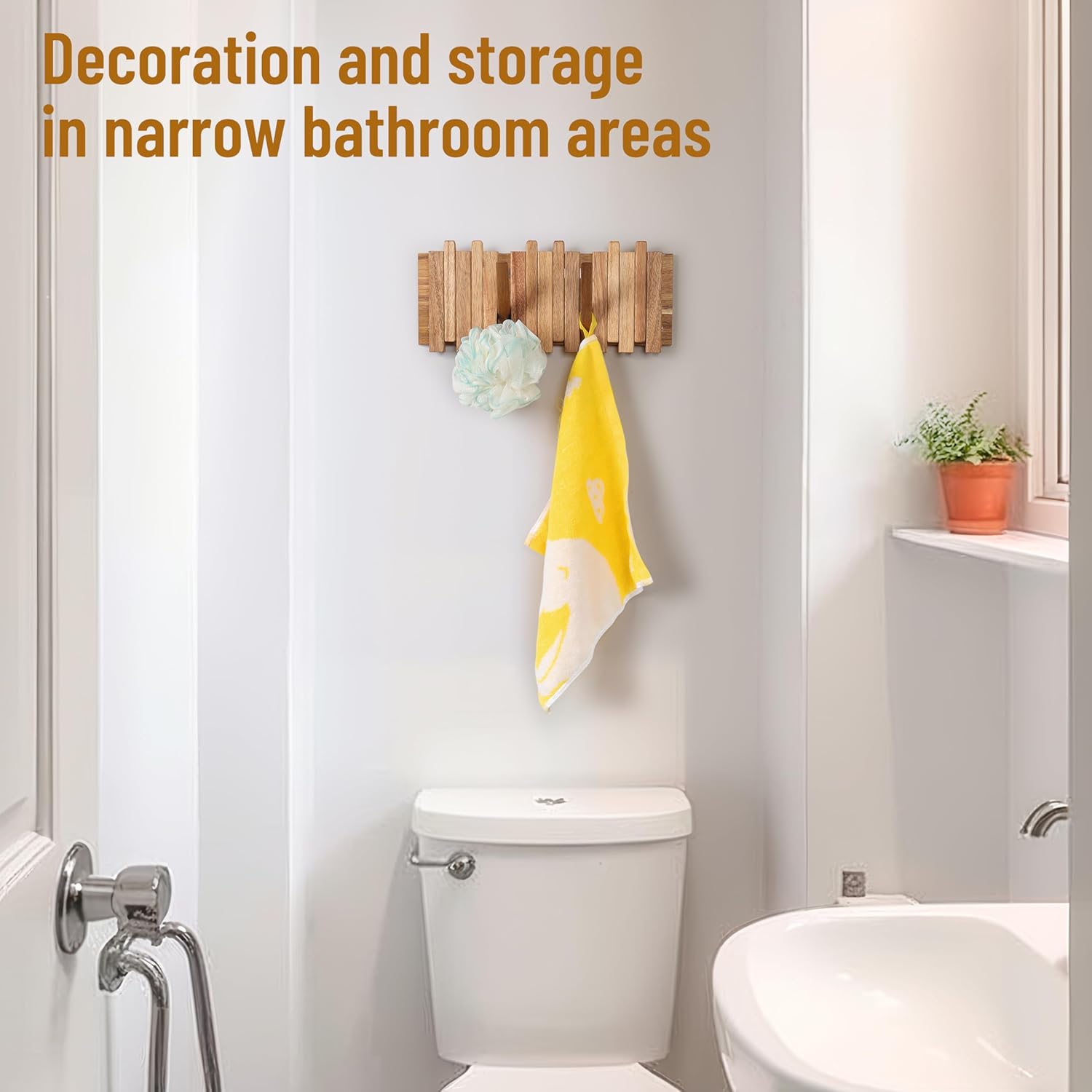 Small Coat Rack for Apartment: 13.2Inch Wood Rustic 8 Hooks Wall Mount Retractable for Narrow Spaces Entryway Bathroom for Hanging Light Items Jacket Towel Dog Leash Bag - Image 6