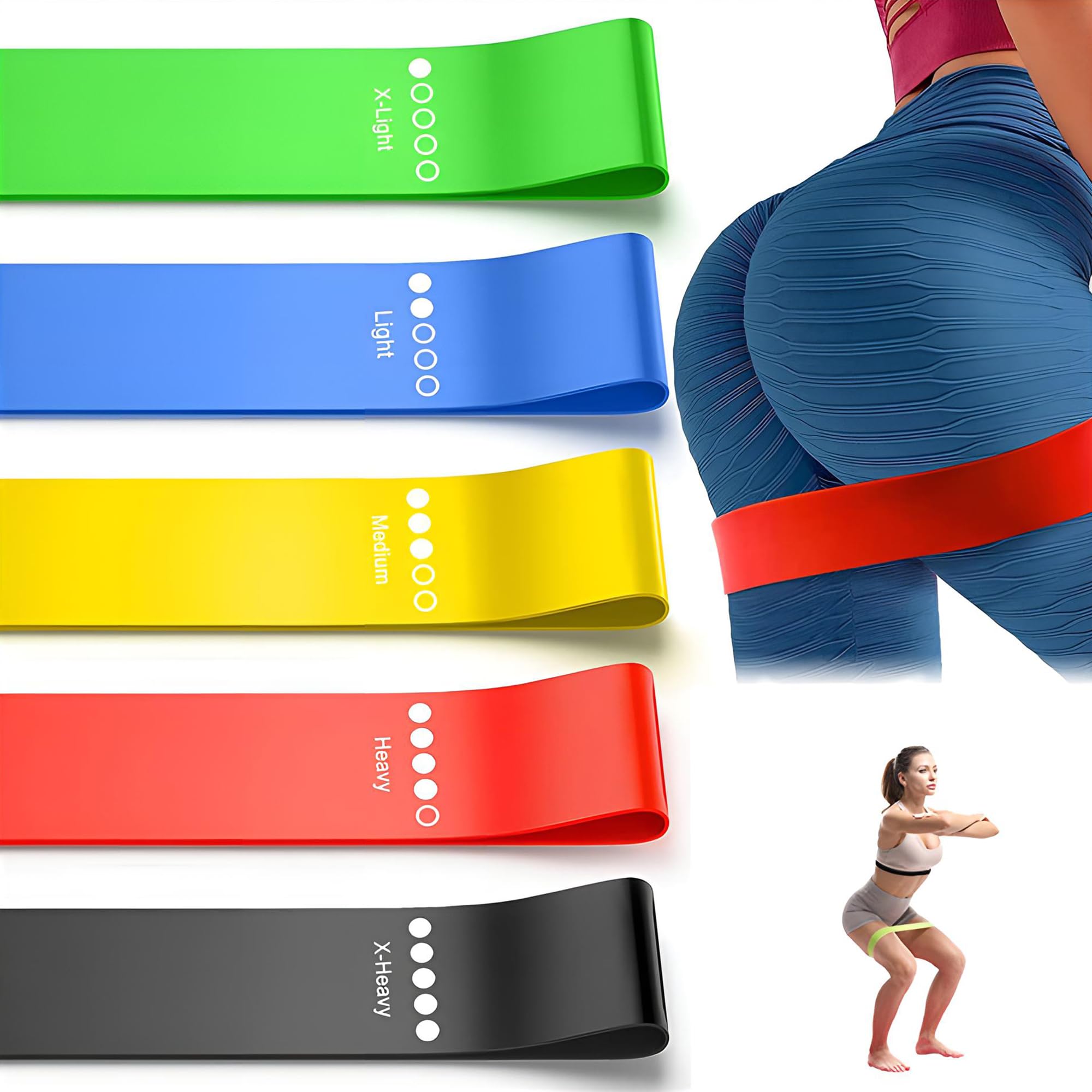 Exercise Bands for Working Out, Resistance Bands Set with 5 Resistance Levels, Multi-Colored Workout Bands for Indoor & Outdoor Fitness, Training, Yoga