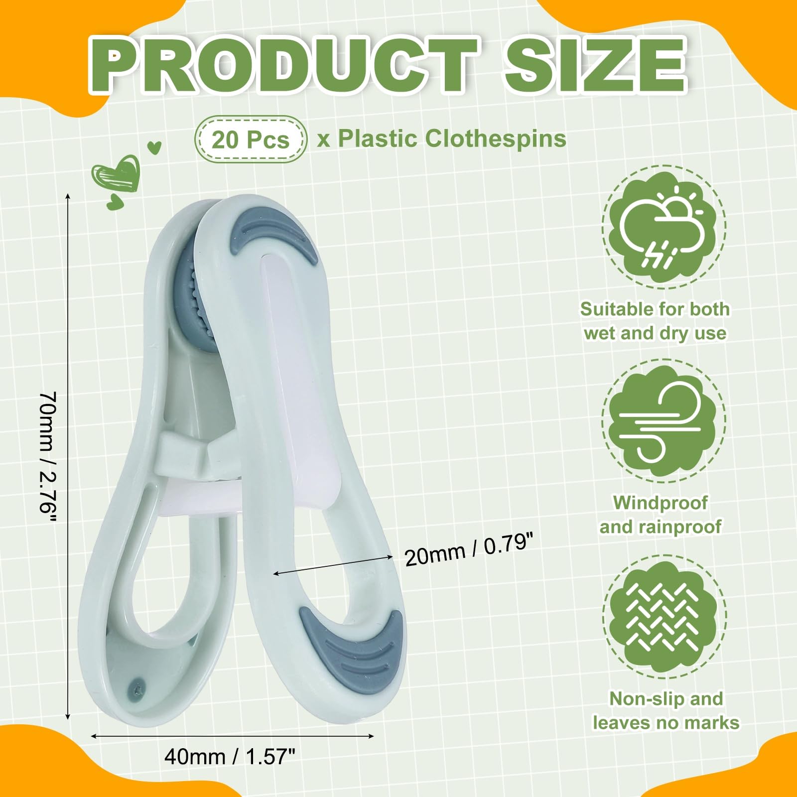 uxcell Lot de 20 pinces à linge en plastique multi-usages pour emballage alimentaire, pinces à linge à ressort, coupe-vent et antidérapantes, adaptées pour le séchage des serviettes et la coupe de