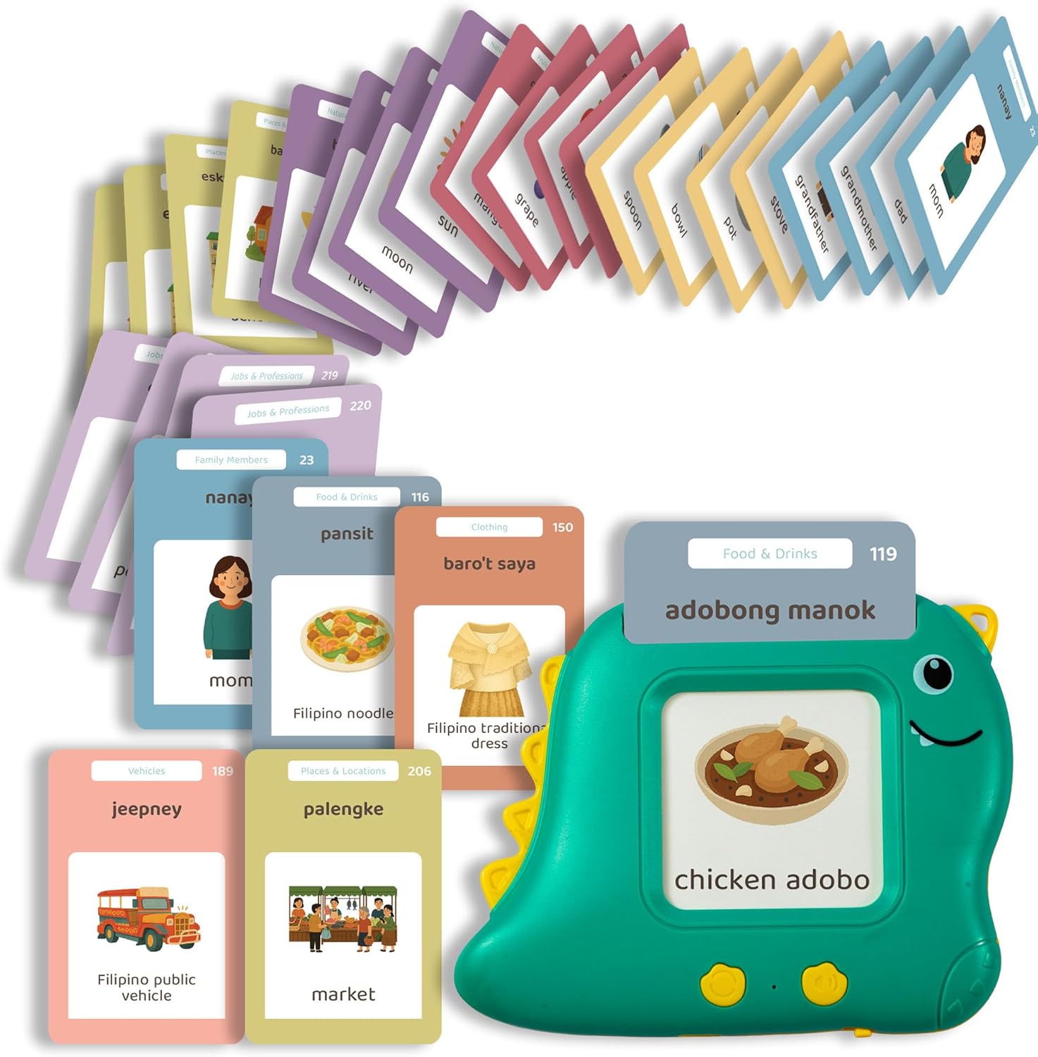 Monkey & Bananas Tagalog (Filipino)–English Talking Flash Cards | Bilingual Toy for Toddlers & Beginner Learners | 224 Words, 18 Themes | Screen-Free Educational Gift | Ages 2–6