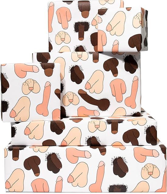 Hen Do Wrapping Paper - 6 Sheets of Funny Gift Wrap for Friends - Wrapping Paper for Baby Shower or Valentines - Rude Birthday Gift Wrap for Women Men Gay - by Central 23