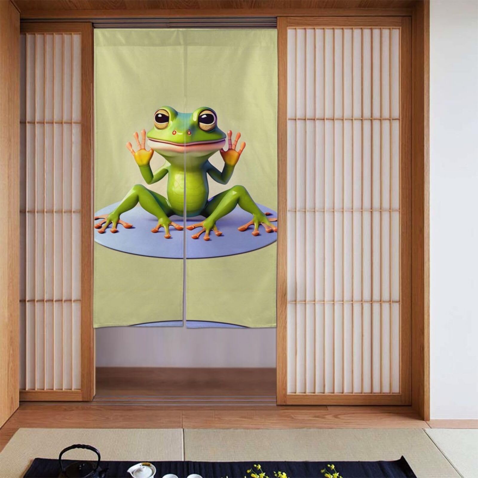 Rideaux pour portes 86,4x142,2 cm lot de 2 avec motif de grenouille amusante faisant du yoga