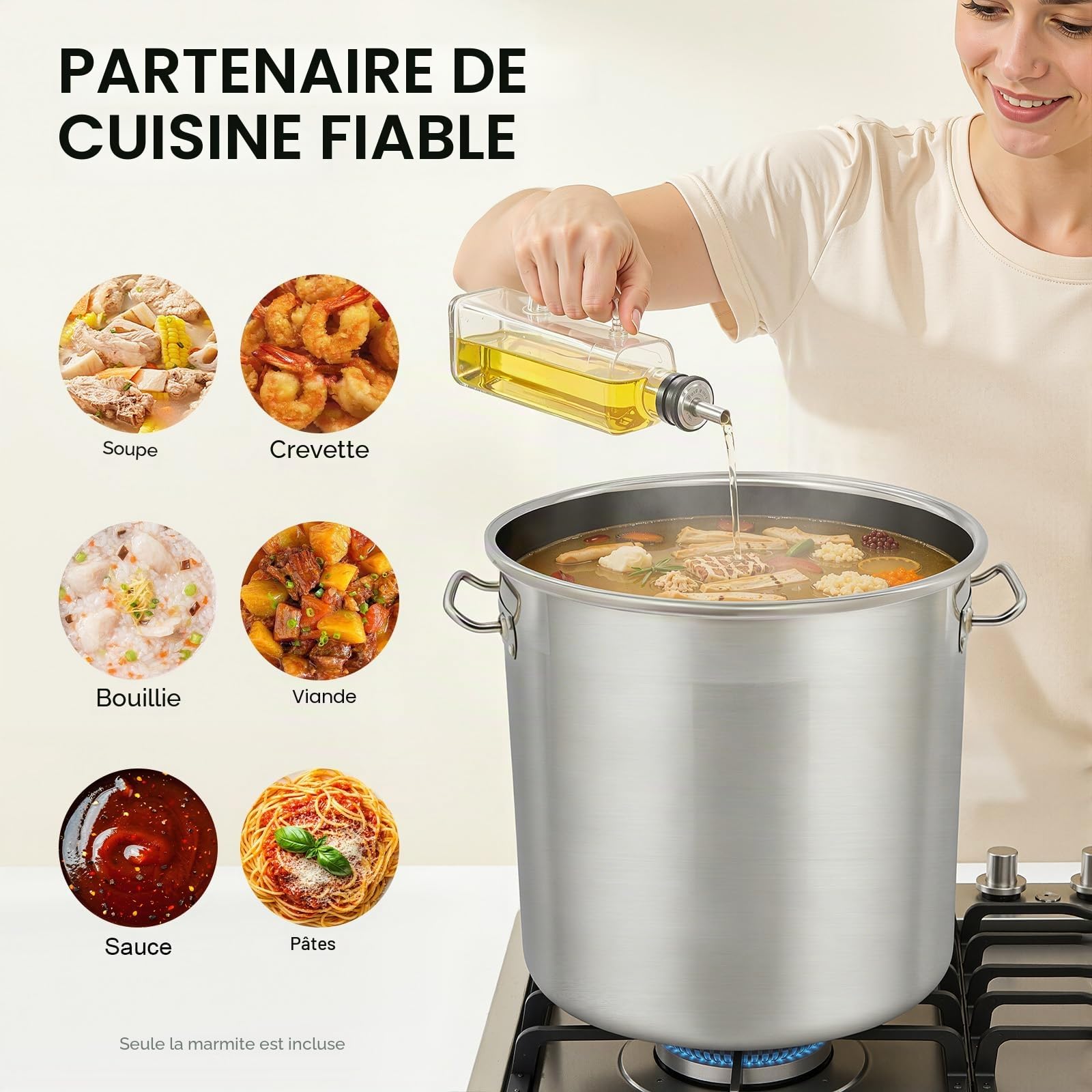 Casserole à soupe Commercial Marmite Avec Couvercle Acier Inoxydable 35L/50L/70L universelle en acier inoxydable marmite Traiteur pot Marmite Convient À La Cuisson (50L)