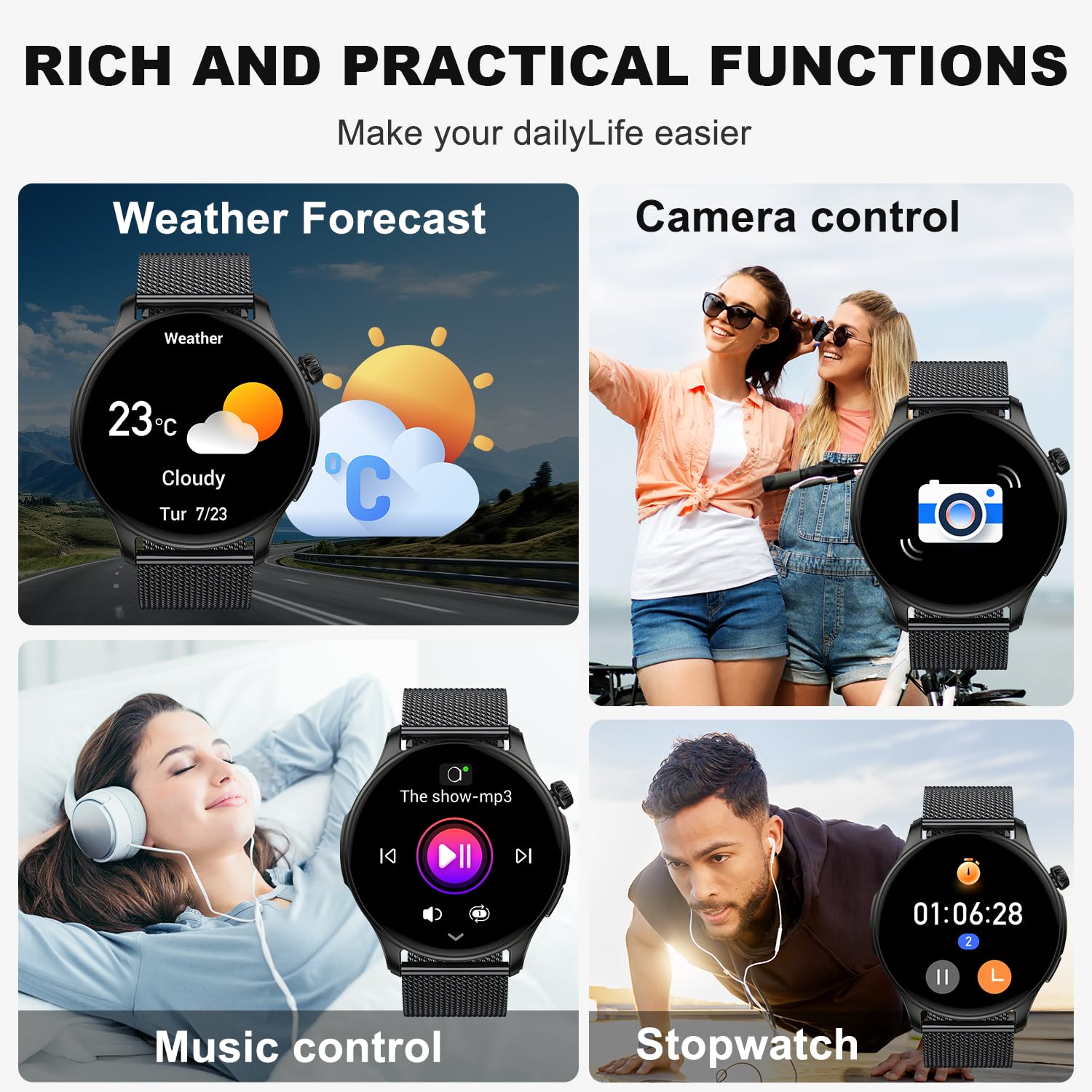 Smart Watch for Men Women Fitness: Make Answer Call Waterproof Digital Mens Watches Running Pedometer Smartwatch Android Phone iPhone Samsung Compatible Sleep SpO2 Heart Rate Monitor Step Tracker