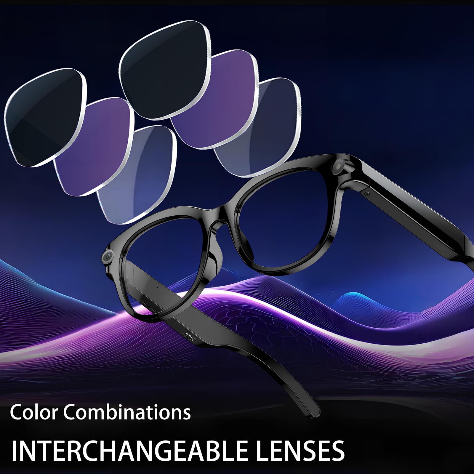 Occhiali Intelligenti con Telecamera 8 MP, Occhiali Smart 3 Lenti Colorate | Registrazione Foto/Video/Audio, Traduzione in Tempo Reale, Assistente Vocale e Riconoscimento Degli Oggetti