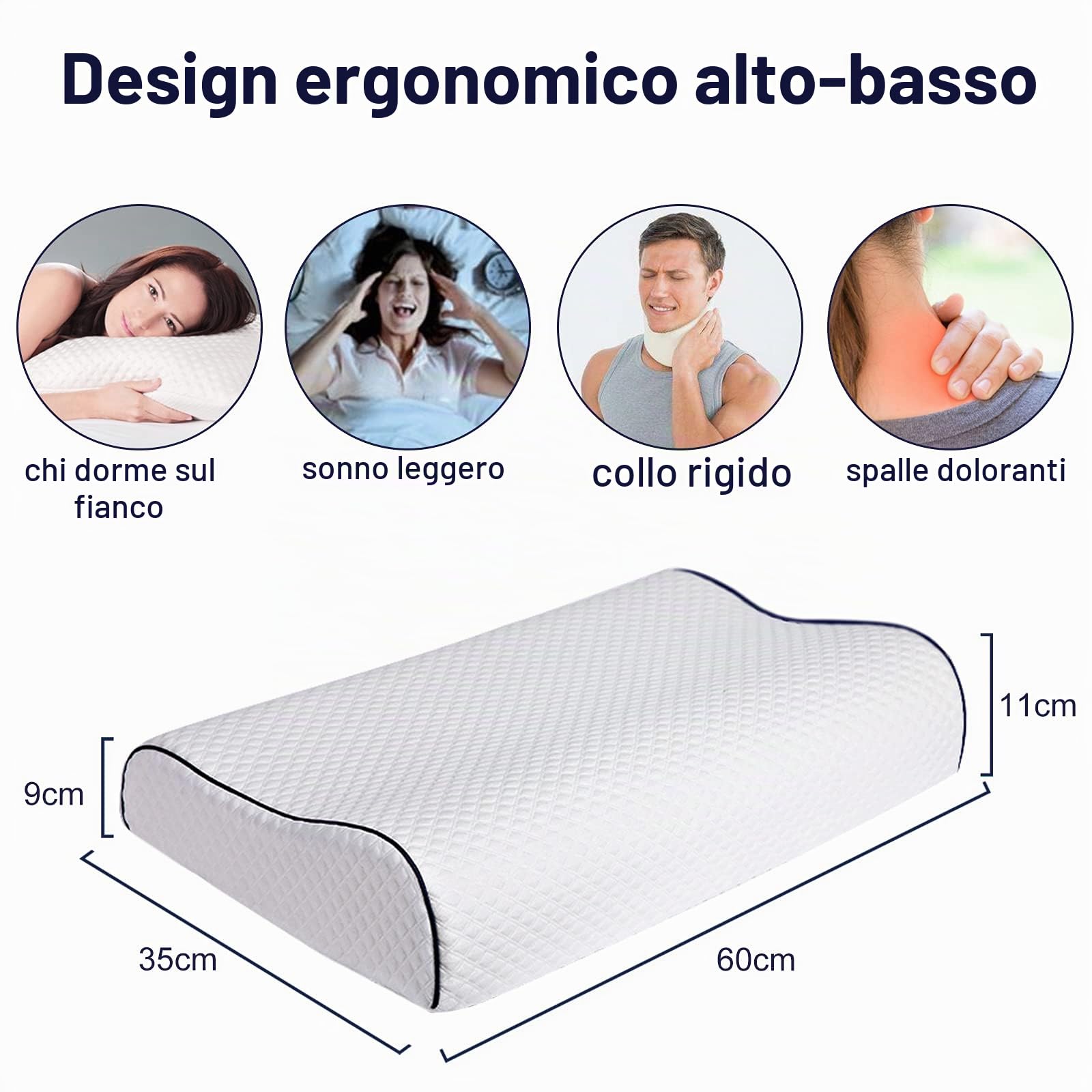 Fityou Cuscino Cervicale Memory con Altezza Regolabile, Cuscino a Doppia Onda Antipolvere, Memory Foam Guanciale Letto Ergonomico per a Collo Cervicali, Rimovibile/Lavabile, 60 * 35 * 11/9cm