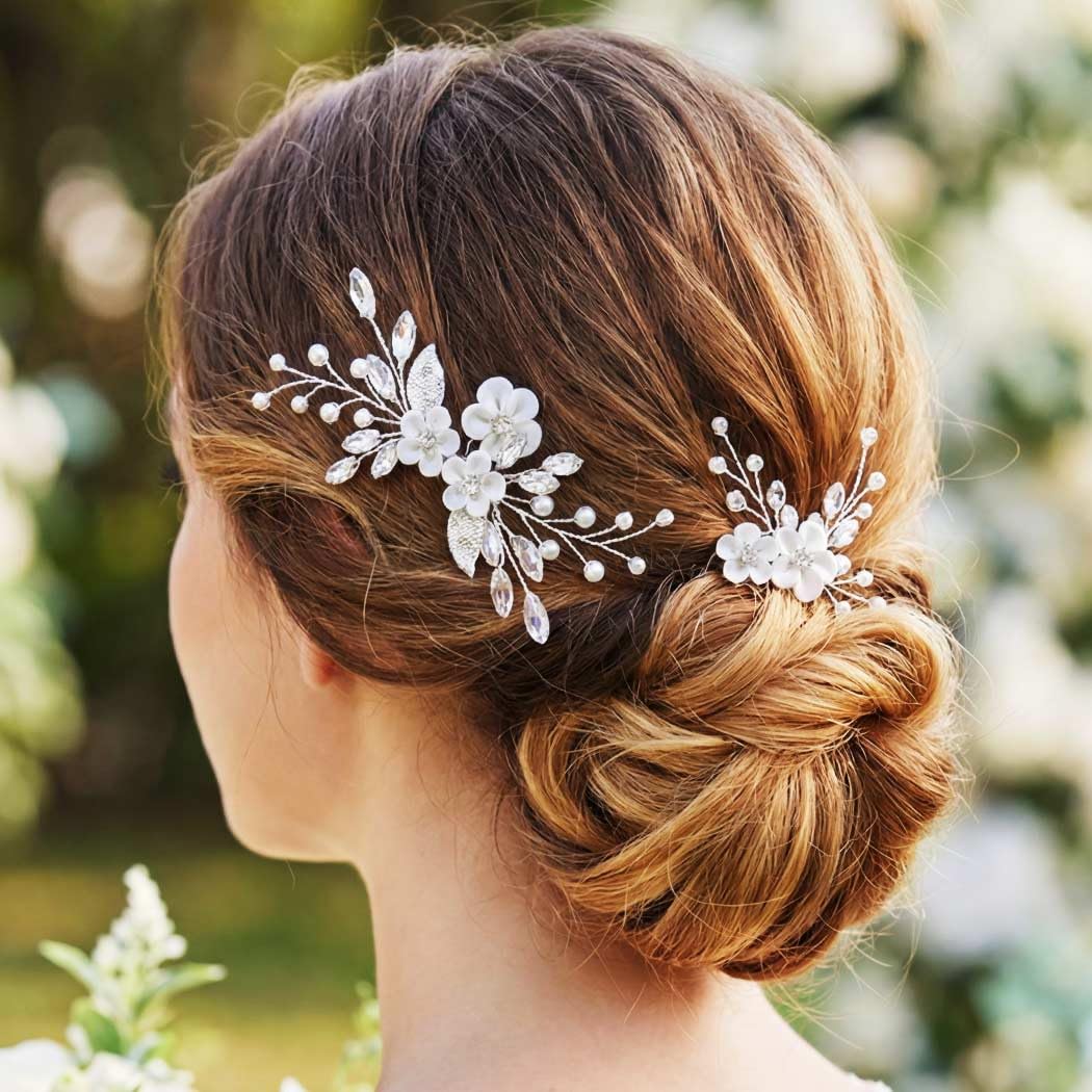 Gorais Flower Bride Wedding Hair Pins Silver Rhinestone Bridal Hair Pieces Pearl Hair Clips Hair Accessories for Women and Girls (Pack of 2) - Image 6