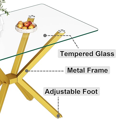 Miniatura 139 de Mesa de comedor de cristal de 51 pulgadas para 4, mesa de comedor rectangular contemporánea con parte superior de vidrio templado y patas de acero