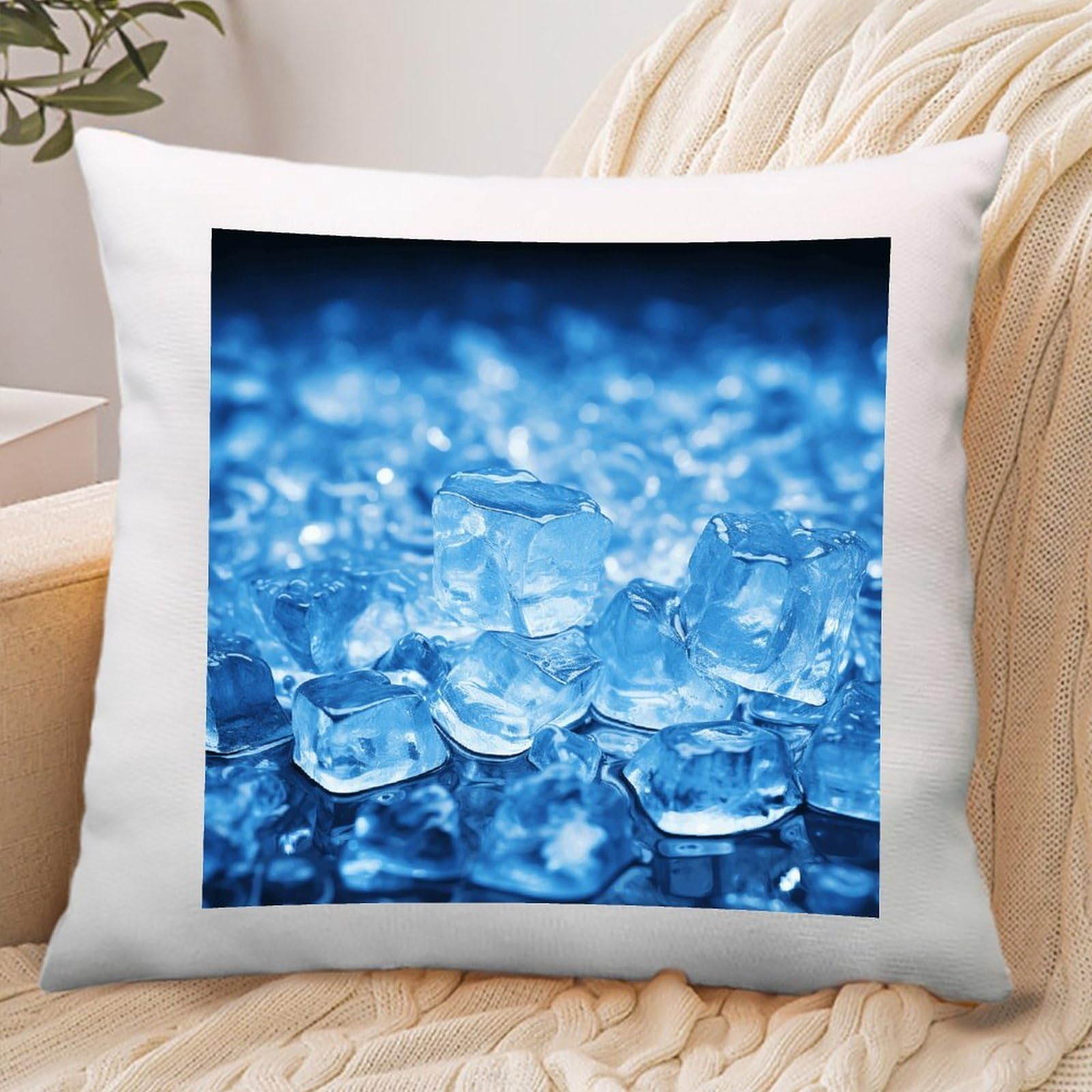 VstaDank Blue Ice Cube Background Throw Pillow Covers Square Cushion Cases with Zipper Soft Cotton and Linen Pillowcase Luxury Cozy Pillows Shams Lumbar Pillow Shells for All Seasons