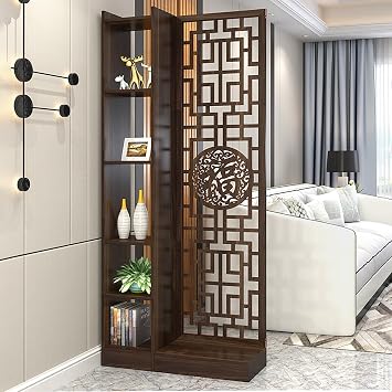 Freestanding Room Divider, Wood Privacy Partition with Shelves, Modern Home and Office Space Decoration, Versatile Room Separator