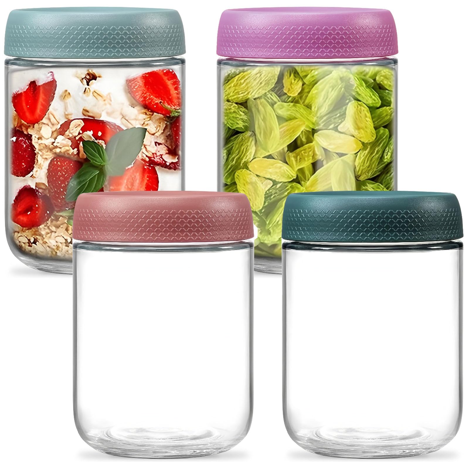 DUBUOZA Overnight Oats Gläser 4 stück 500ml Meal Prep Gläser mit Deckel Einmachgläser mit Schraubdeckel für Speichern die Overnight Oats,Müsli,Joghurt,Smoothie,Teepudding,Marmelad