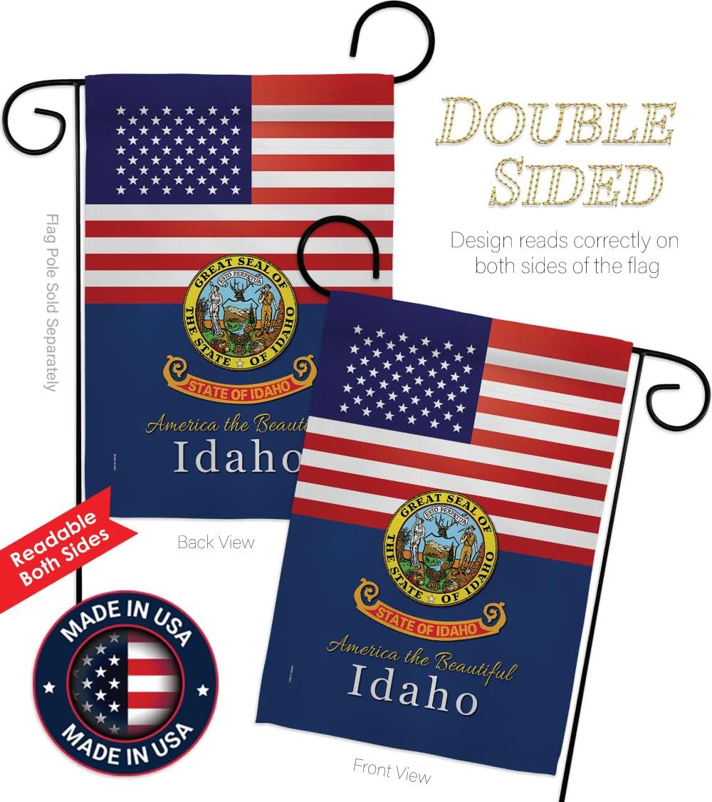 US Idaho Garden Flag - Set with Stand Regional States USA American Territories Republic Country Particular Area - House Decoration Banner Small Yard Gift Double-Sided Made in 13 X 18.5