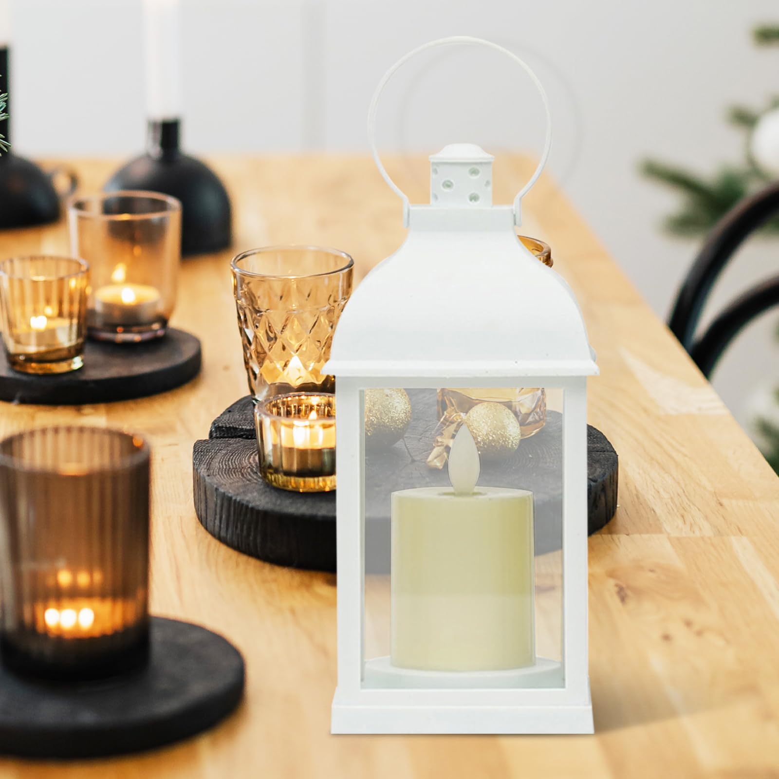 Lot de 6 Lanterne Décorative Blanche Lanterne Exterieur Jardin Lampe Décoration de Table de Mariage avec Bougie LED Flamme Vacillante, Intérieur Exterieur Jardin pour Balcon Terrasse Cour Decoration