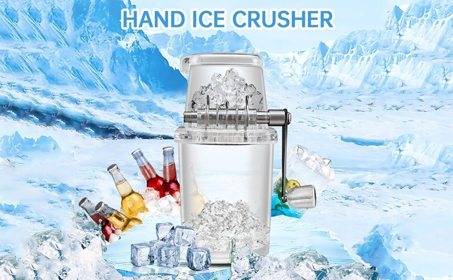Manual Ice Crusher with Hand Crank, Portable Ice Shaver with Stainless Steel Blades, Compact Ice Crusher Machine for Shaved Ice, Snow Cones, Slushies, Home Kitchen Bar Camping Travel Parties