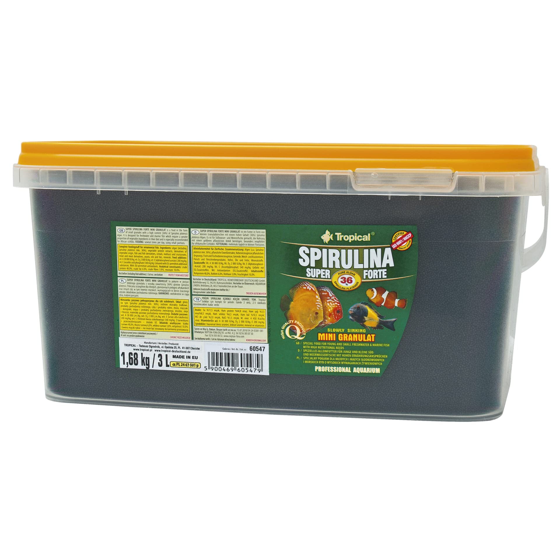 Super SPIRULINA Forte Mini GRANULAT 3L / 1,68kg - Alimento Especial para Peces de Agua Dulce y Marina con Altas Necesidades nutricionales