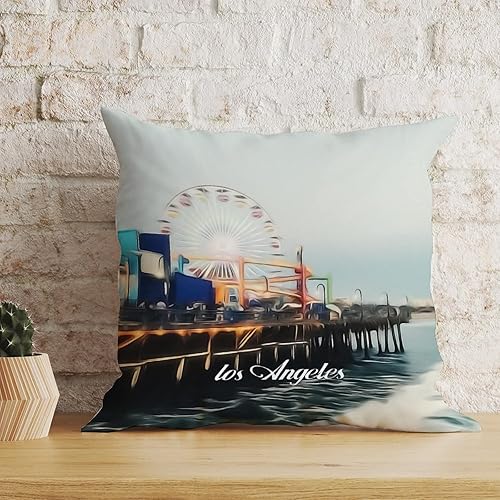 Miniatura 3 de Funda de almohada de 20 x 20 pulgadas con cremallera para dormitorio, diseño de Ciudad Americana en California, Los Ángeles, decoración para el