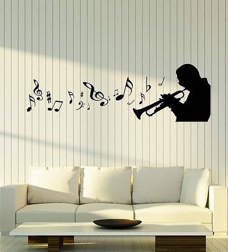 Vinilo adhesivo de pared trompeta, instrumento musical, notas musicales, pegatinas mural grande decoración (g2982) negro