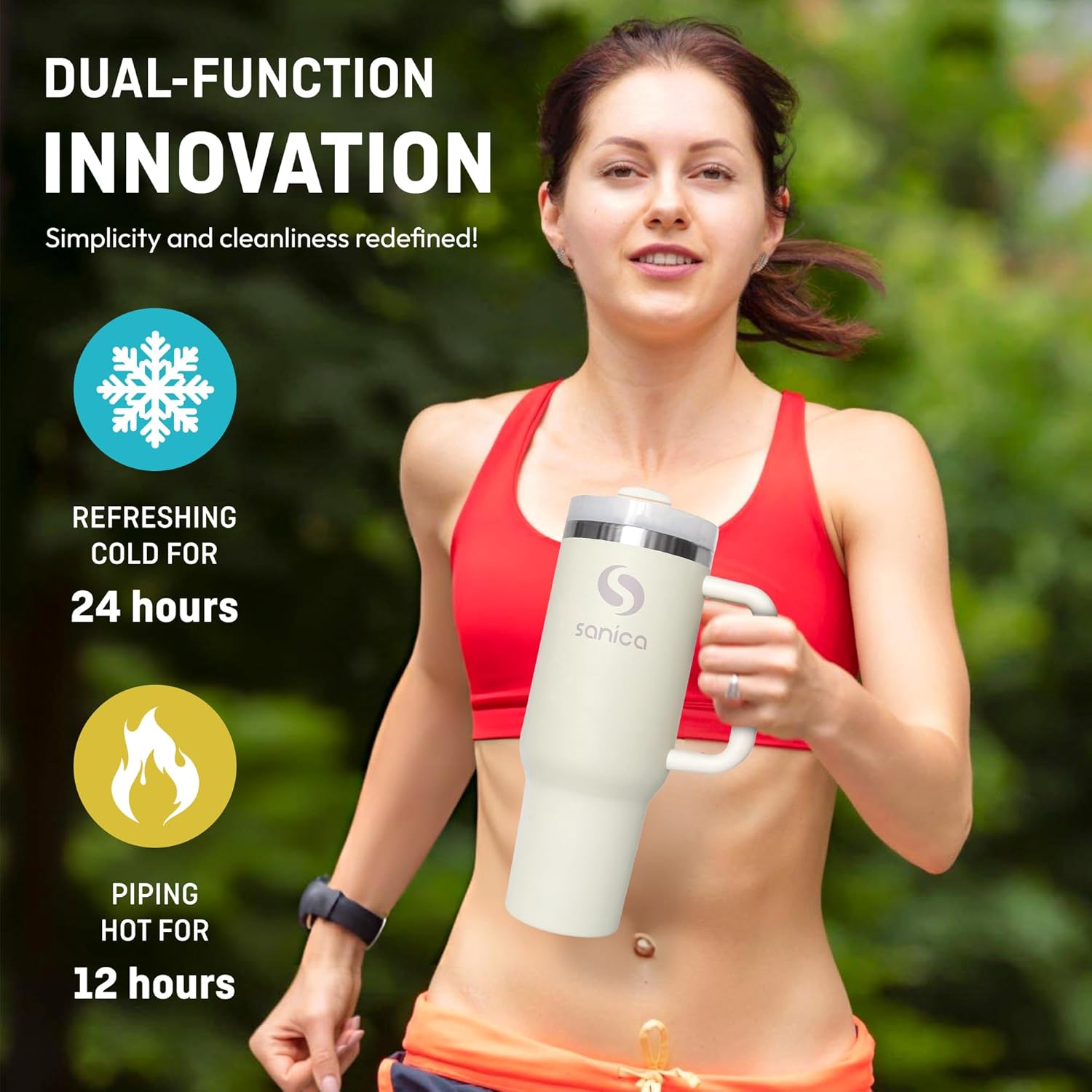 40 oz tumbler with handle and straw | Flowstate 3-Position Lid | Smoothie Cup | Compatible for Travel Cup | Insulated Stainless Steel Tumbler | BPA-Free | Cream - Image 4