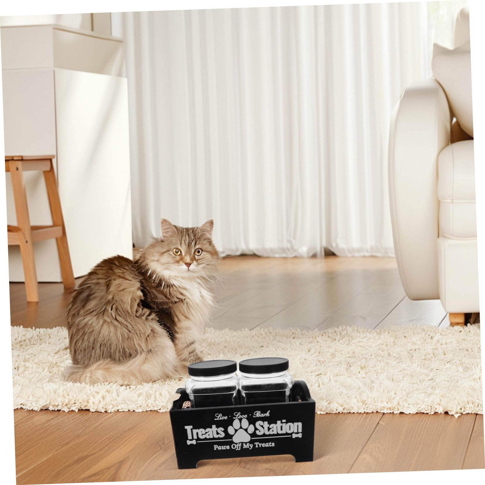 Kisangel Holz Futterdosenhalter Für Haustiere Aufbewahrungsbox Für Hundeleckerlis Luftdichte Behälter Organizer Für Leckerlis Tisch-station Für Snacks Und Futter