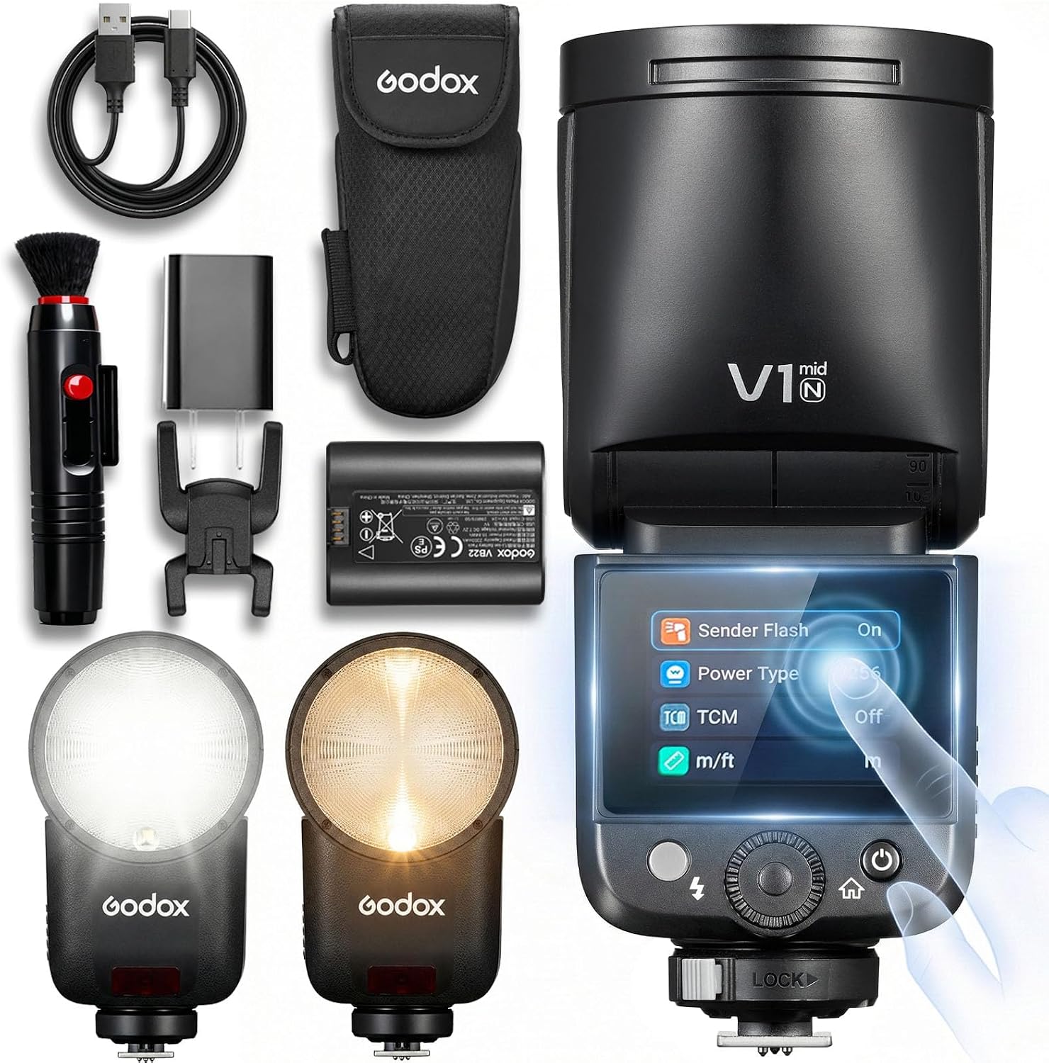 Godox V1 MID N for Nikon 55W TTL Round Head Camera Flash, 1/8000s HSS | For wedding/event/portrait photographer, touchscreen, 650 flashes/charge, 1.7s recycle, 2200mAh, 24-105mm, 2.4G X System