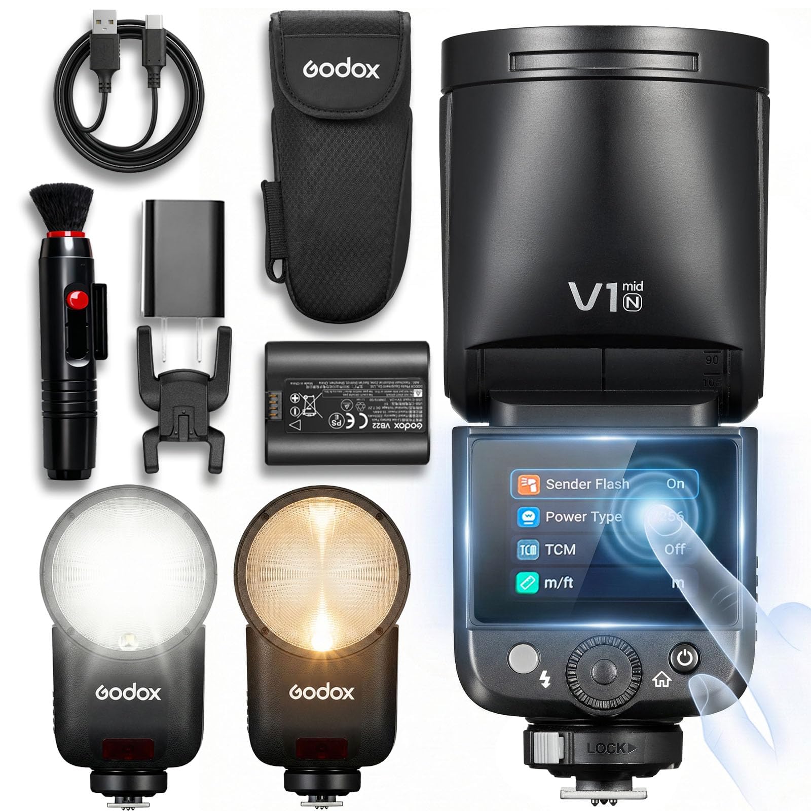 Godox V1 MID N Flash for Nikon, 55W Round Head Speedlite Touchscreen,Upgrade 24mm, 650+Full Power Pops,1.7s Recycle, TTL/HSS 1/8000s V1MID Lightweight Travel Flash for Nikon Zf Zfc Z6II Z8 Fits AK-R1-image-21