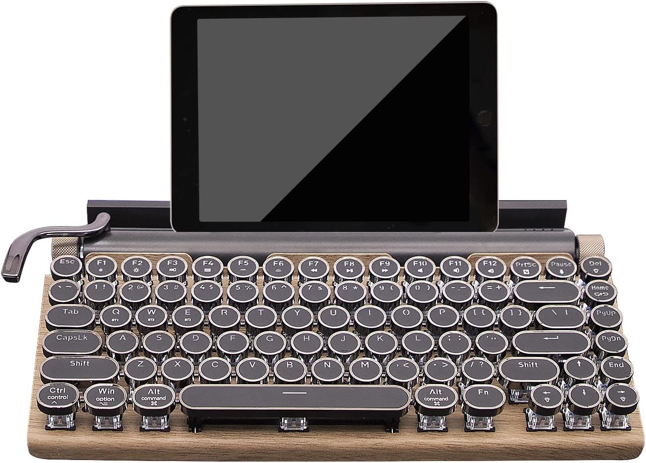 Retro Mechanical Keyboard, Punk Bluetooth Wireless & Wired, 75% Layout, LED Backlit, Round Keycaps, 83 Keys, for iOS/Android/Windows/Mac/iPad, Wood Color