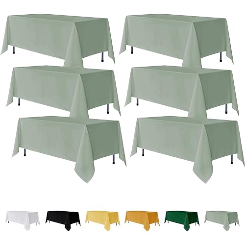 Fitable 6 Pack Sage Green Rectangle Table Clothes - 70 x 120 Inch - Wrinkle and Stain Resistant Fabric Tablecloths, Washable Polyester Table Covers for Wedding, Party, Banquet, Formal Events