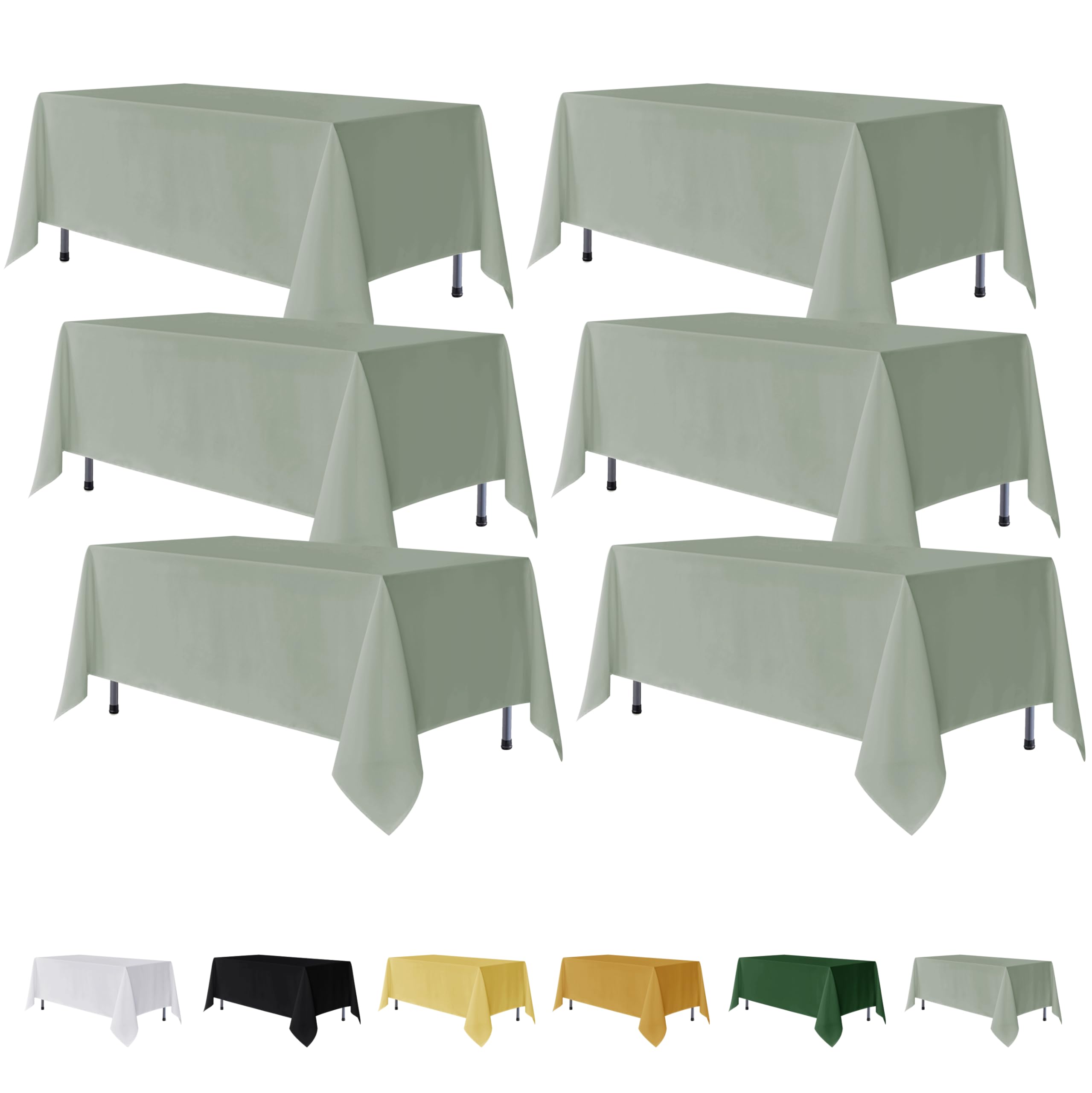 Photo 1 of Fitable 6 Pack Sage Green Rectangle Table Clothes - 90 x 156 Inch - Wrinkle and Stain Resistant Fabric Tablecloths, Washable Polyester Table Covers for Wedding, Party, Banquet, Formal Events