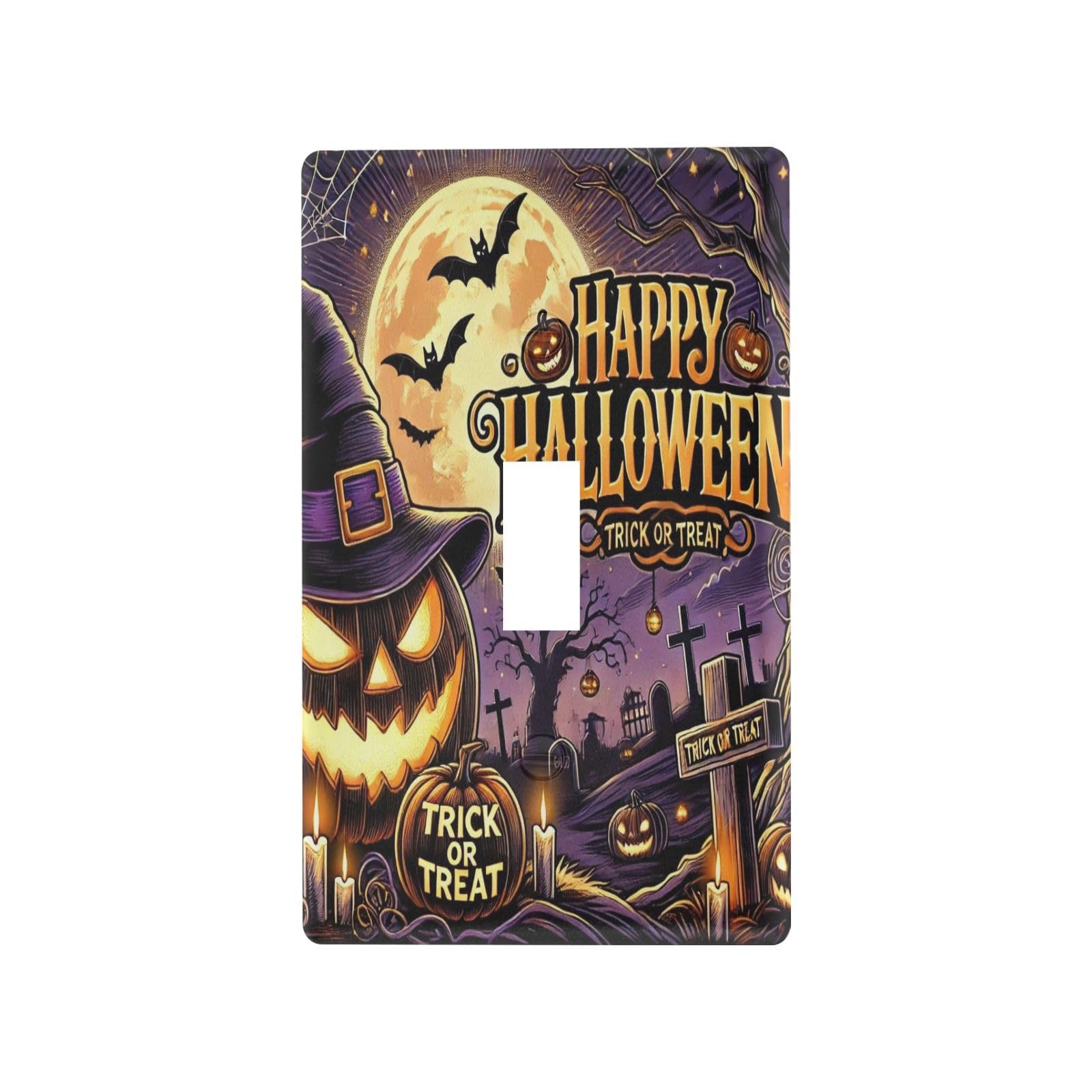 Pumpkin Bat Halloween Purple Light Switch Cover Decorative Receptacle Outlet Wall Plate Guard Plastic Wall Outlet Cover for Farmhouse Home Decor Livingroom (Toggle Switch)