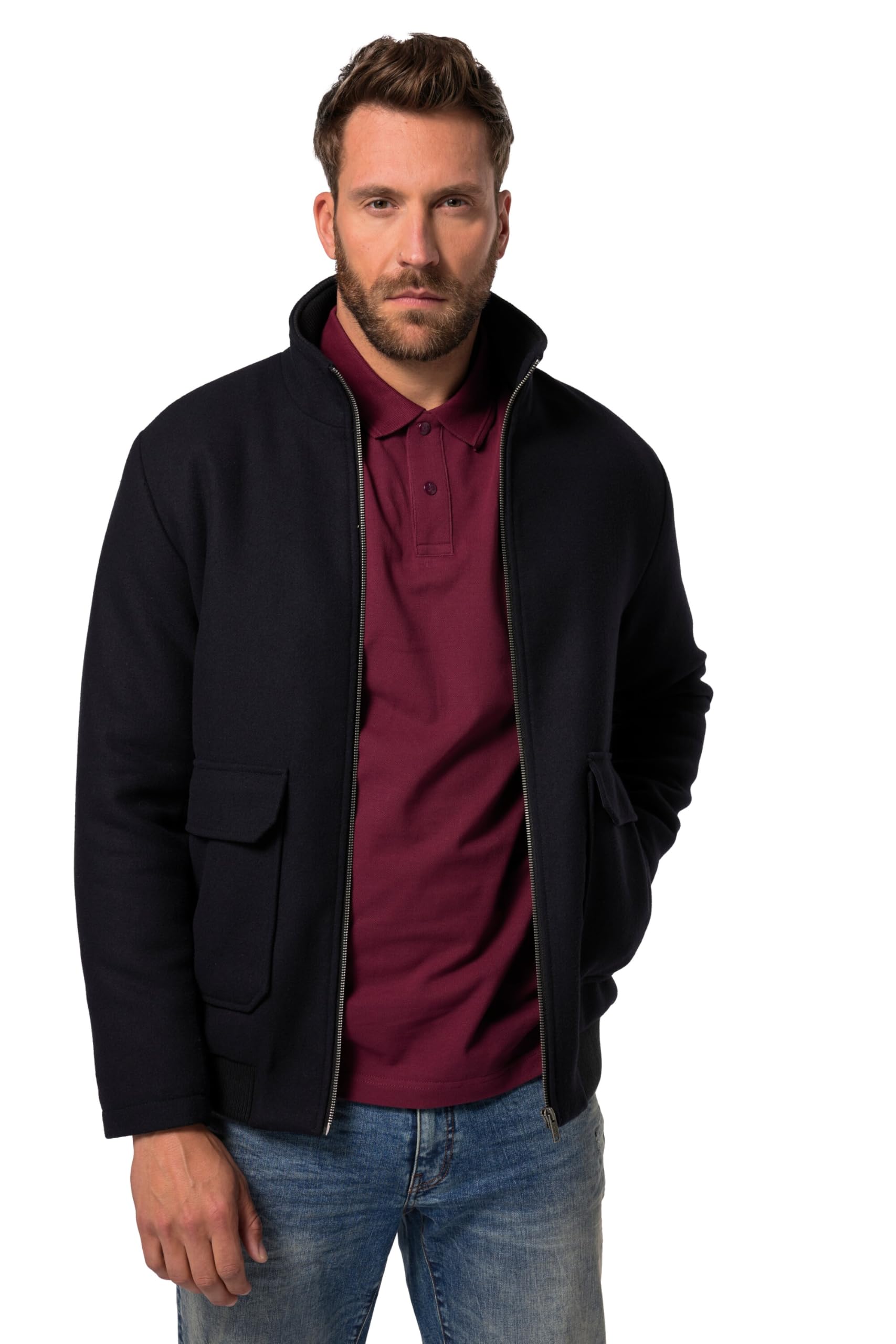 JP 1880 Herren große Größen Übergrößen Menswear L-8XL Bomberjacke, Wolle, Collegekragen 831627