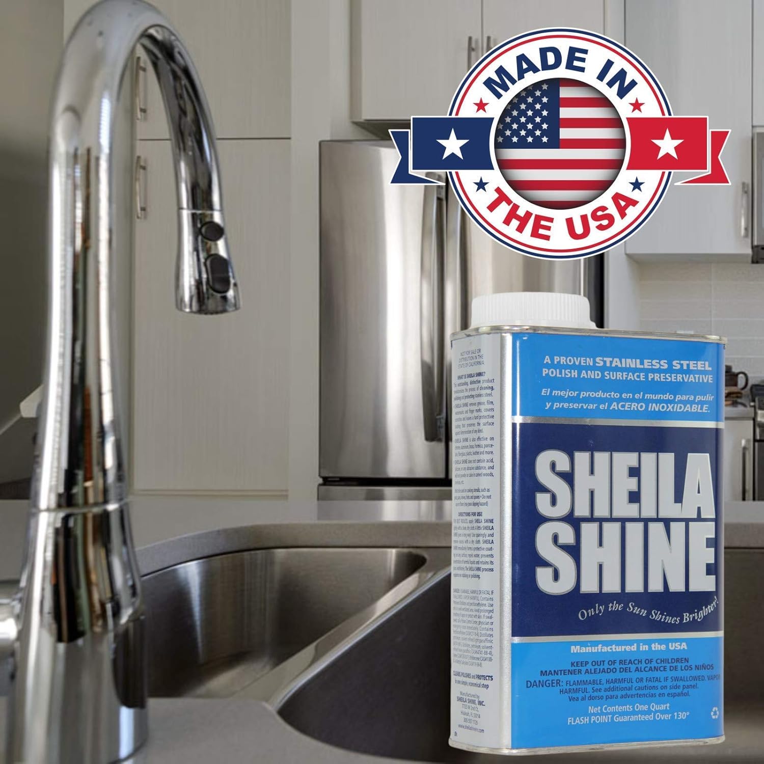 Sheila Shine 1 Quart Stainless Steel Cleaner and Polish w/Microfiber Cloth - Cleans, Polishes & Protects Kitchen Appliances, Refrigerators, Sinks, Ovens & Grills - Streak Free Stainless Sink Cleaner