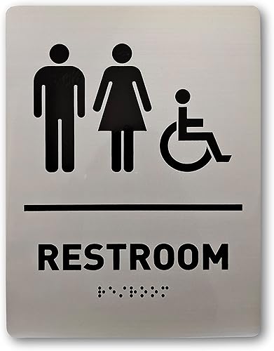 Miniatura 4 de Letreros personalizados para baño de hombres y mujeres con Braille (juego de 2)  Letreros de baño de aluminio cepillado, 7 x 3 pulgadas con cinta de