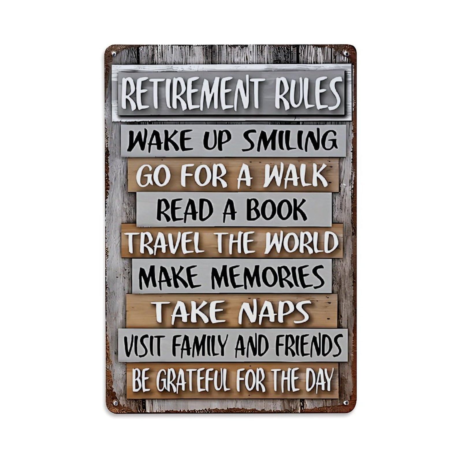Nestemfo Vintage Retirement Rules Sign Print Tin Sign Metal Sign, Living Room,Bar, Home, Bedroom Wall Decor,Retro Metal Poster 8X12 Inches