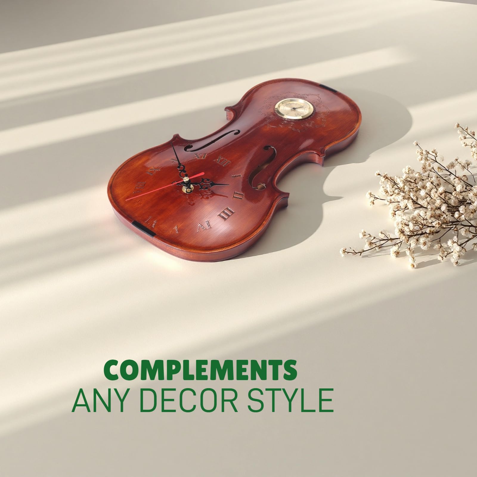 Reloj de pared de violín hecho a mano con termómetro, reloj musical de madera maciza, medidor de temperatura sin mercurio, regalo único para músicos