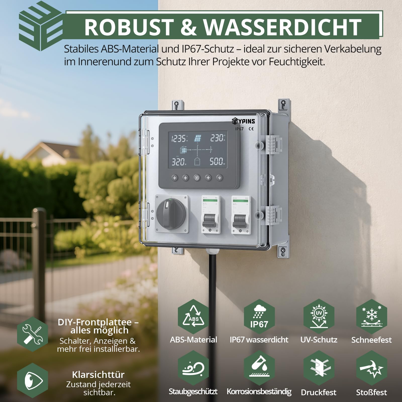EYPINS Wasserdichter Verteilerkasten IP67 Schaltschrank 30x30x17cm/Sichttür
