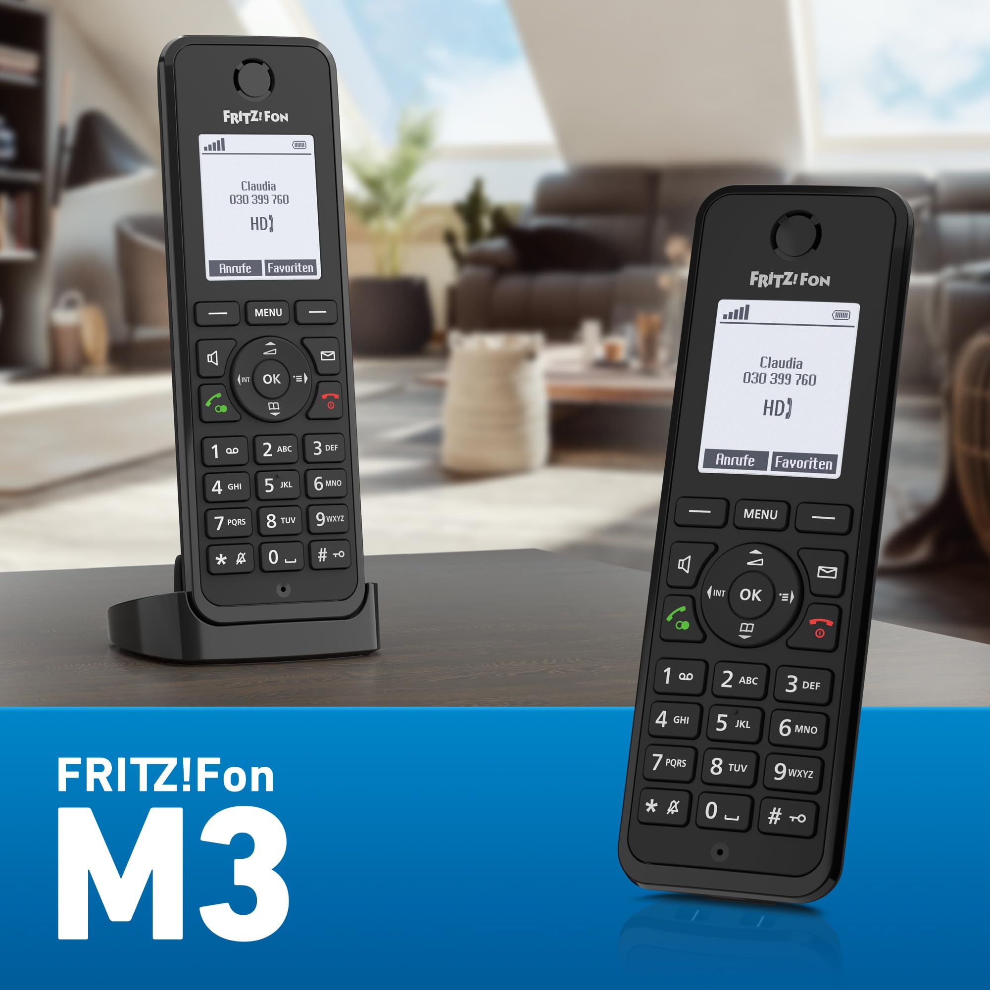 FRITZ!Fon M3 DECT-Komforttelefon 1,8" Monochrom-Display HD-Telefonie Full-Duplex-Freisprechen