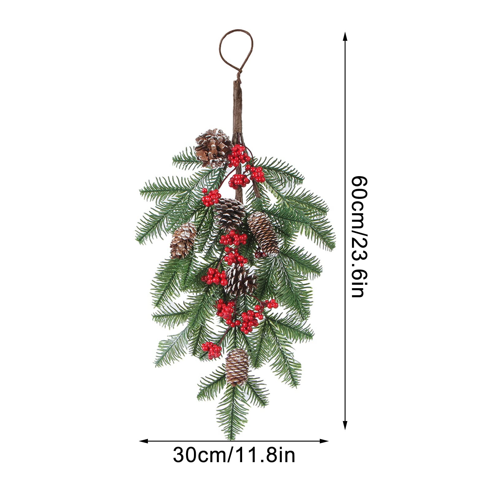 23.6 Inch Christmas Swags for Decorating Outdoor, Greenry Pine Teardrop Door Swag with Red Berries Pine Cone Wall Hanging Simulation Flower Wreath for Holiday Wall Door Lintel Festival Winter(#1)