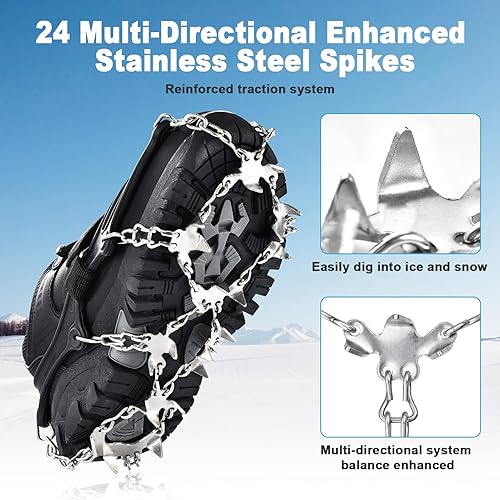 Miniatura 2 de ELUTENG Crampons - Tacos de hielo para zapatos y botas, 24 picos de acero inoxidable, protección segura, agarre de tracción de nieve, botas con