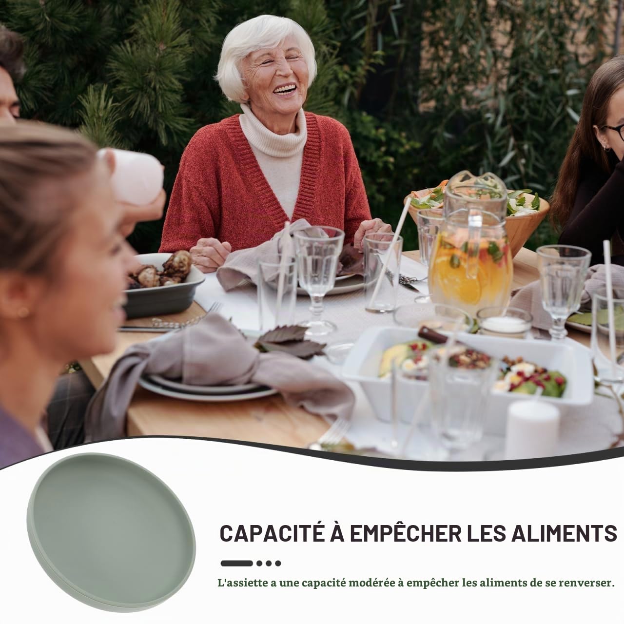Healeved Assiette Ronde Anti-Déversement Silicone 7.68 Pouces Avec Ventouse Antidérapante Pour Personnes Âgées Et Handicapées Bord Surélevé Pour Aide Aux Repas
