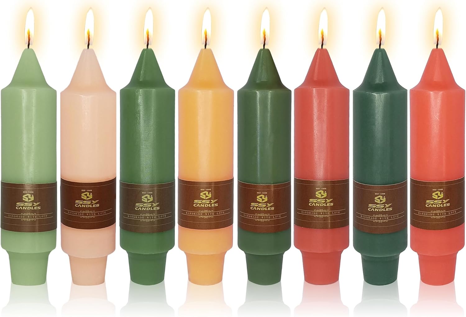 8pcs Green Short Taper Candle Orange Colored Candlesticks - 5INCH Small Tapered Candles Green Candle Sticks Unscented Wax Candle