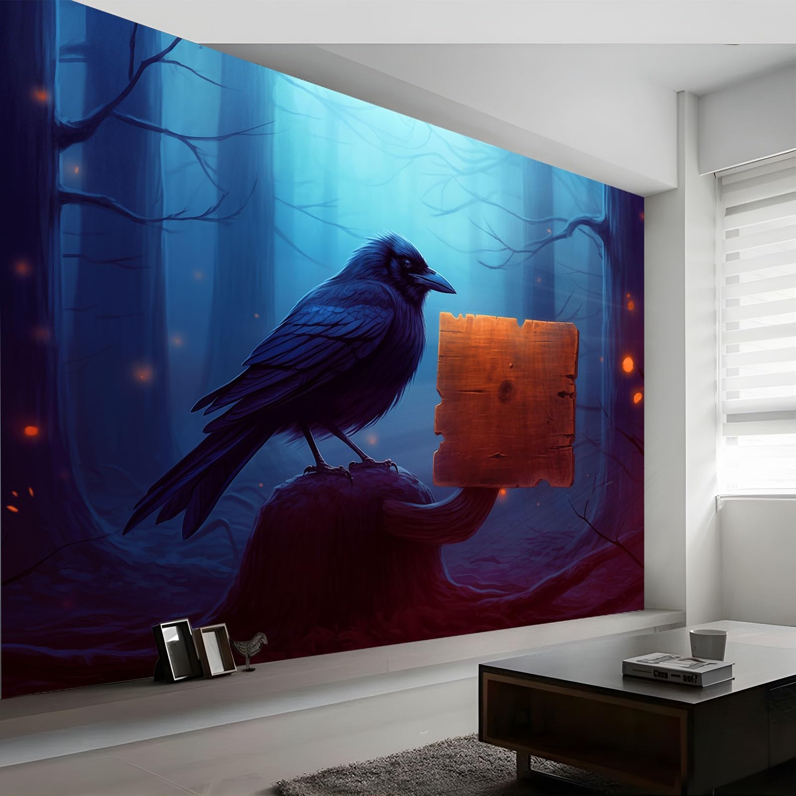 Panoramiczna tapeta ścienna 250 x 175 cm tapeta z włókniny, niestandardowy rozmiar, fantastyczna sztuka ilustracja dziecięca kruk tapeta 3D niebieska do salonu sypialni dekoracja