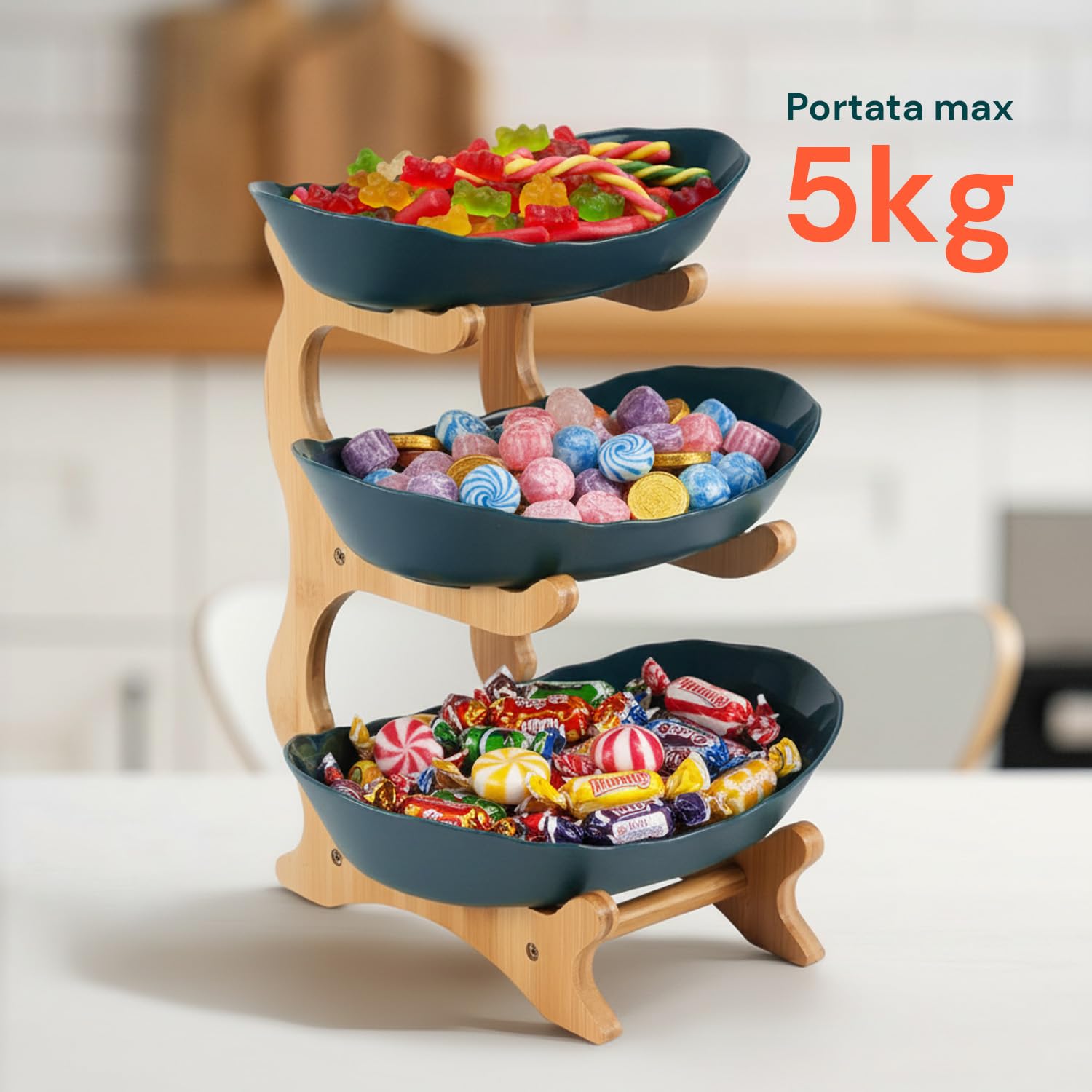 Avilia Portafrutta 3 Livelli in Bambù – Porta Frutta da Tavolo con 3 Cestelli, Fruttiera Multilivello Salvaspazio, Organizer Cucina per Frutta Snack e Pane, Centrotavola Moderno