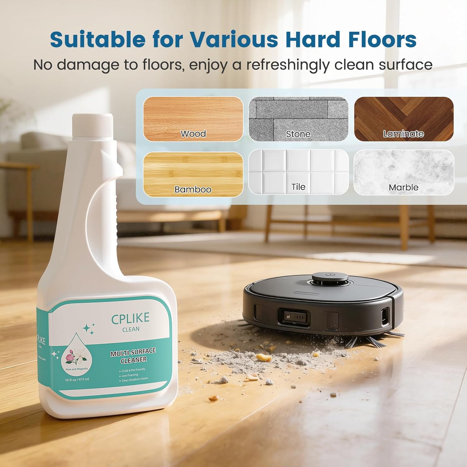 CPLIKE Floor Cleaning Solution Compatible with eufy Omni C20, X8 Pro, X10 Omni, G series, L Series Robot Vacuums, Dilution Ratio 1:200, 473 ml /15.99 fl oz, for Multi-Surface Hard Floor(2 Bottles)