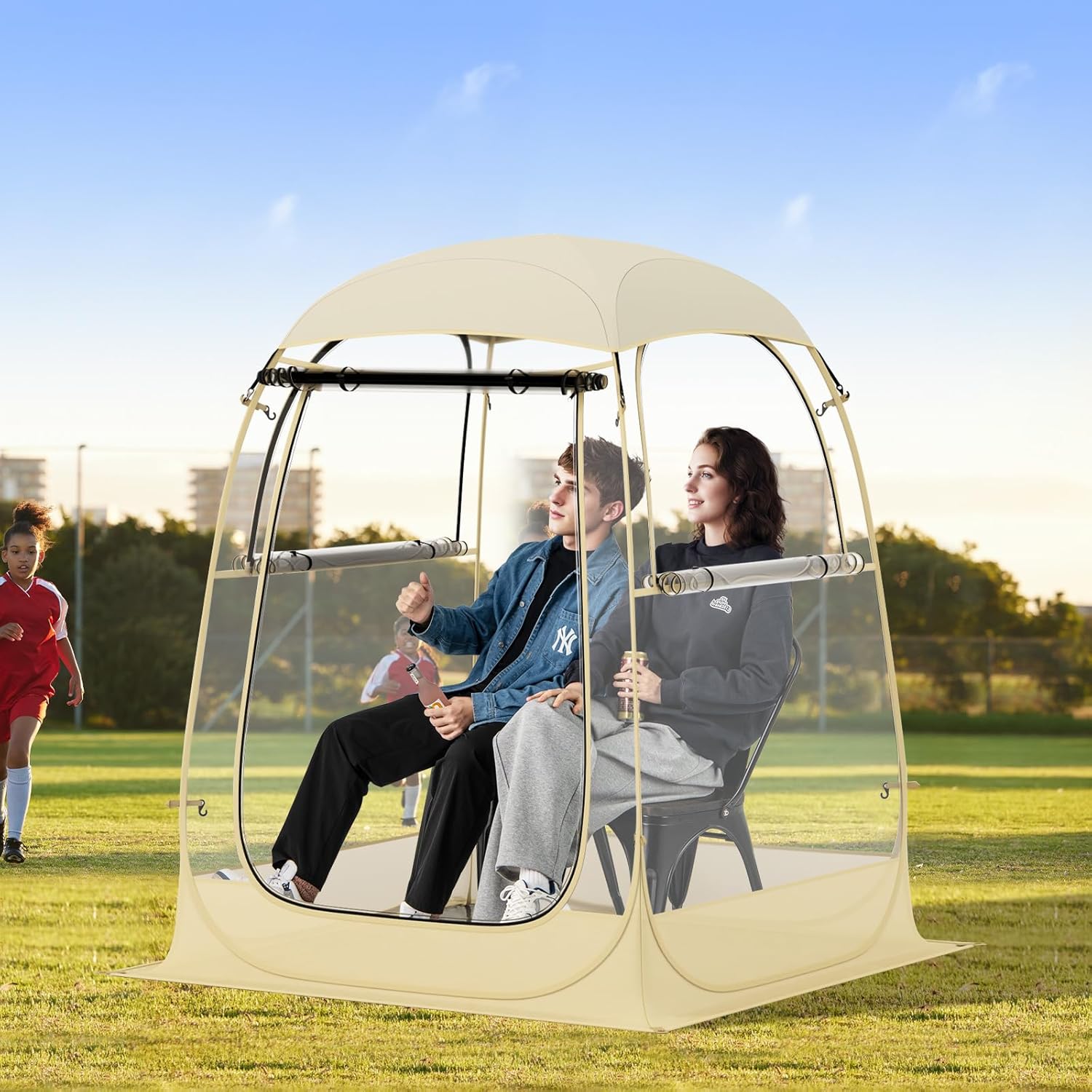 Tangkula All Weather Sports Tent for 1-2 People, Pop Up Instant Tent with Waterproof Tarp Floor, Top Cover, Outdoor Clear Bubble Tent for Sports Events Fishing Camping Cheering